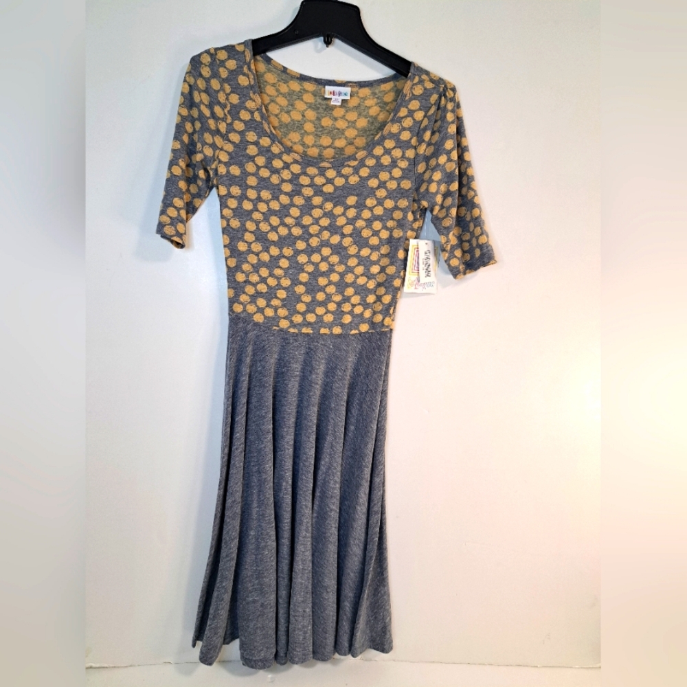 LuLaRoe Nicole Dress New With Tags Fit and Flare Gray Yellow Women's Size XS